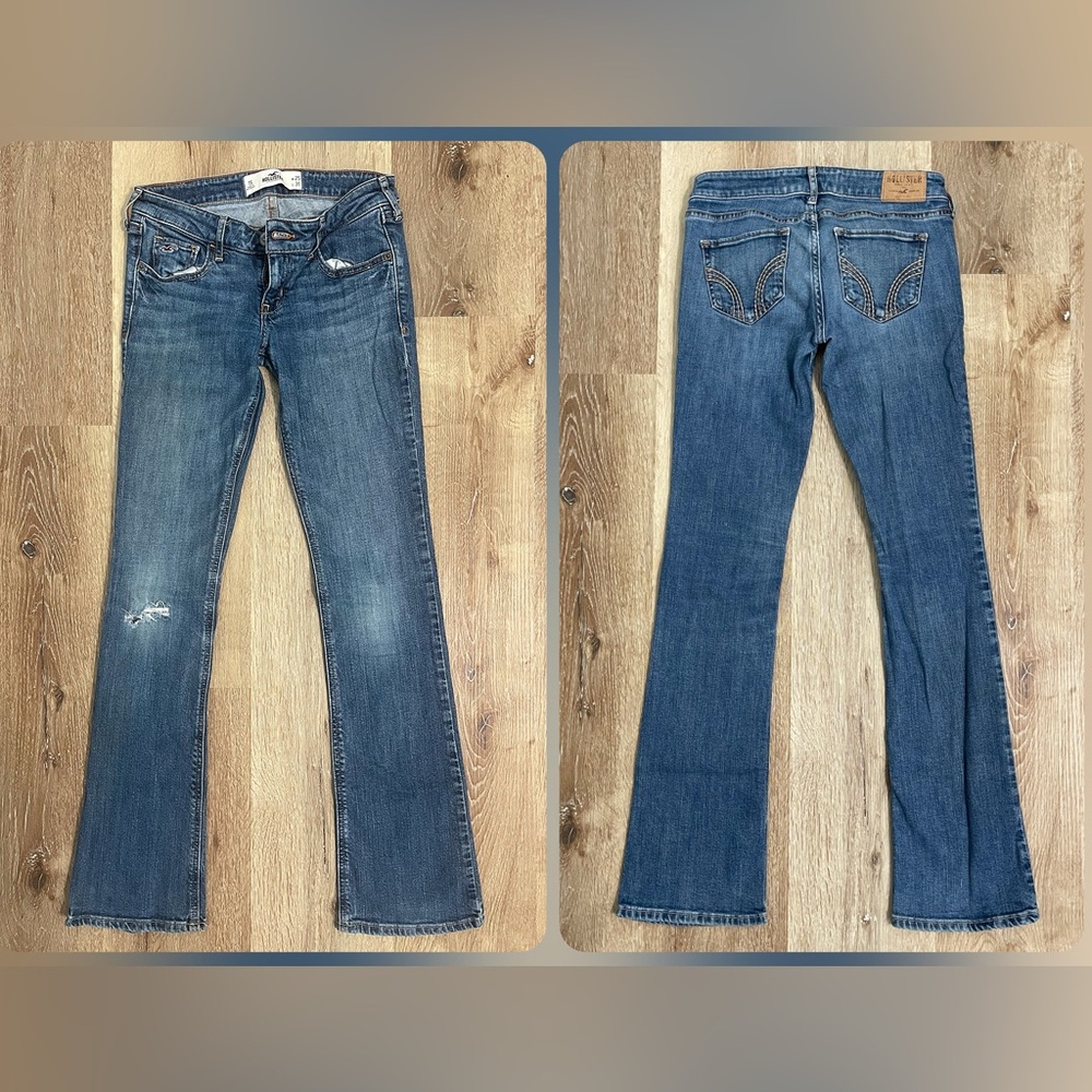 VTG Hollister Women's Blue Lightly Distressed Boot Cut Jeans 25x31 (1S)